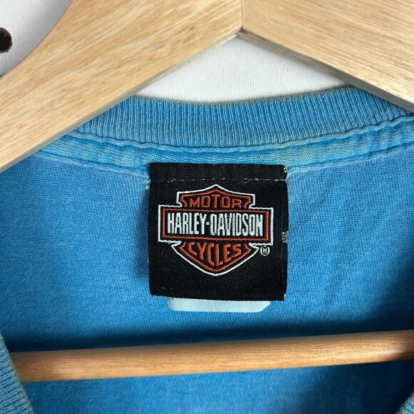 Harley Davidson Motorcycle Biker T Shirt Medium Blue Work Custom Paint Gruene TX - Picture 6 of 8